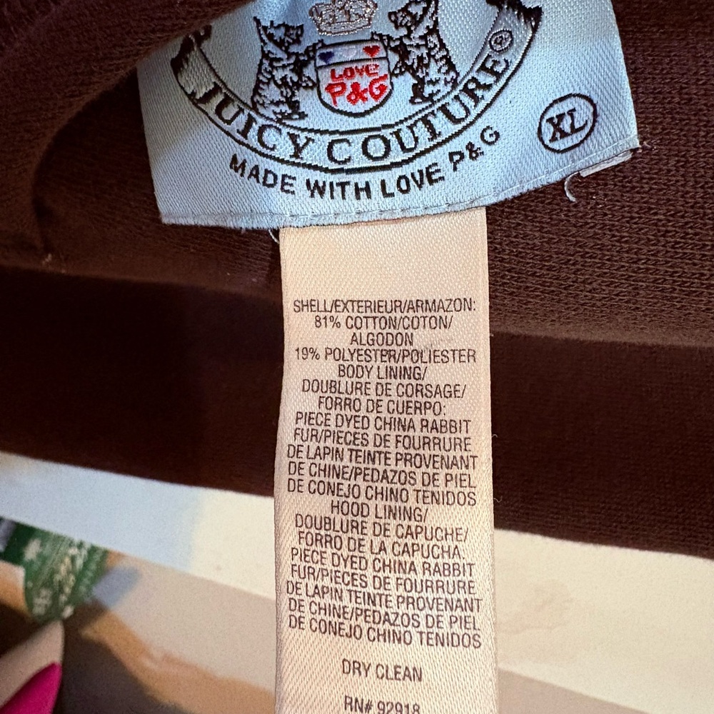 Vintage Juicy Couture Brown Fur Lined Zip Hoodie Jacket - Picture 3 of 3